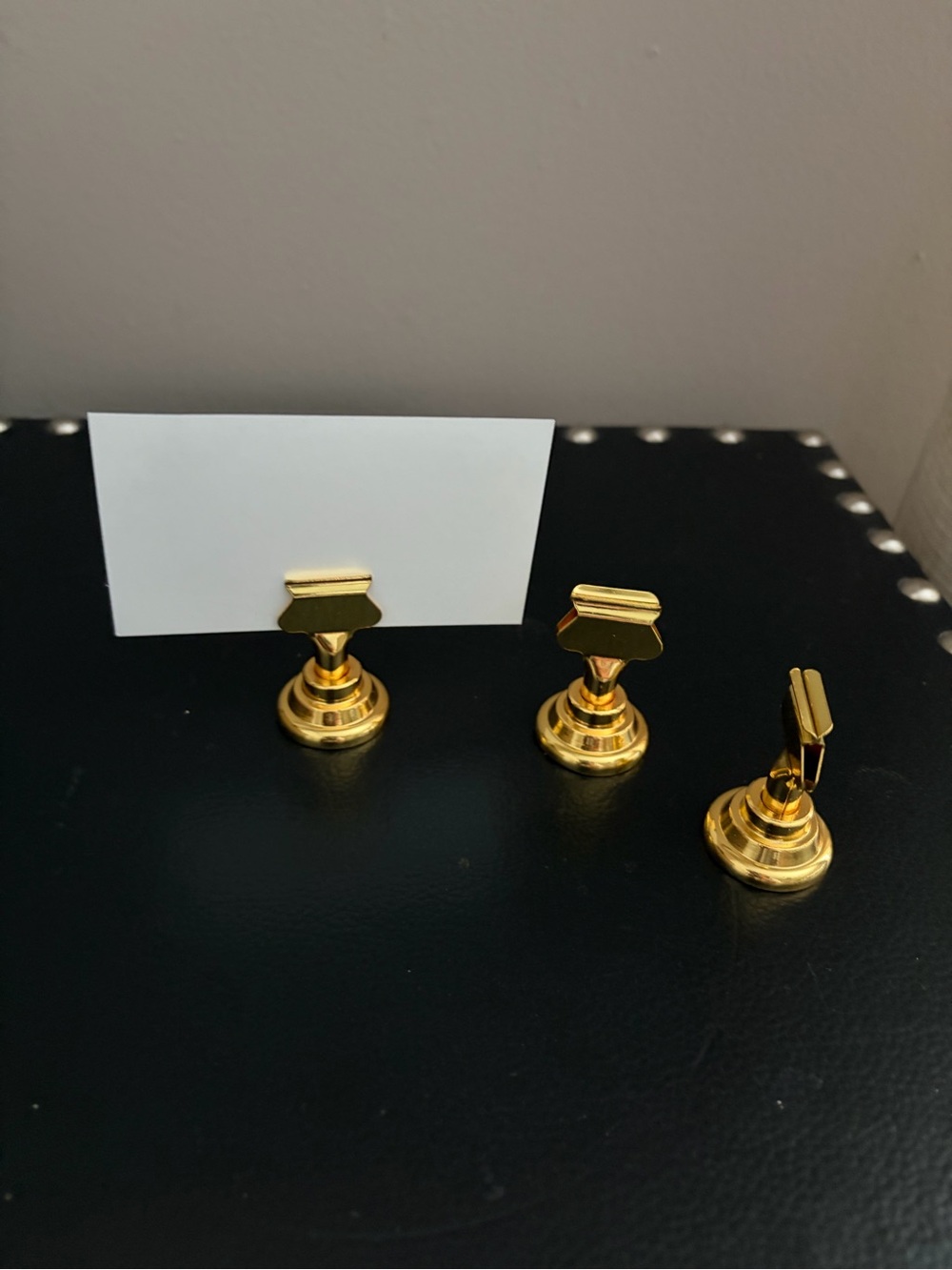 Solid brass Place Card Holders - 16 in total. Excellent condition.